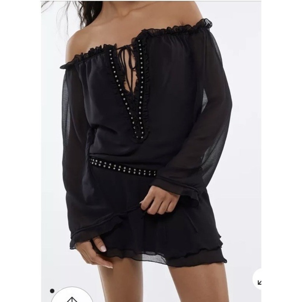 Silence & Noise Roxanne Off The Shoulder drop Waist Mini Dress L NWT Goth Punk